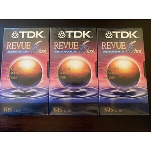 TDK VHS Video Tape Cassette Factory Sealed Lot Of 3 Revue Premium T-120 6 Hours